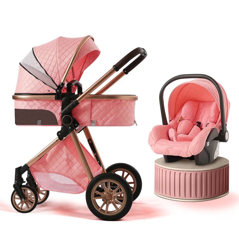 Luxury 3-in-1 Baby Stroller with Infant Carrier – Reversible, Lie-Flat, High Landscape Pushchair