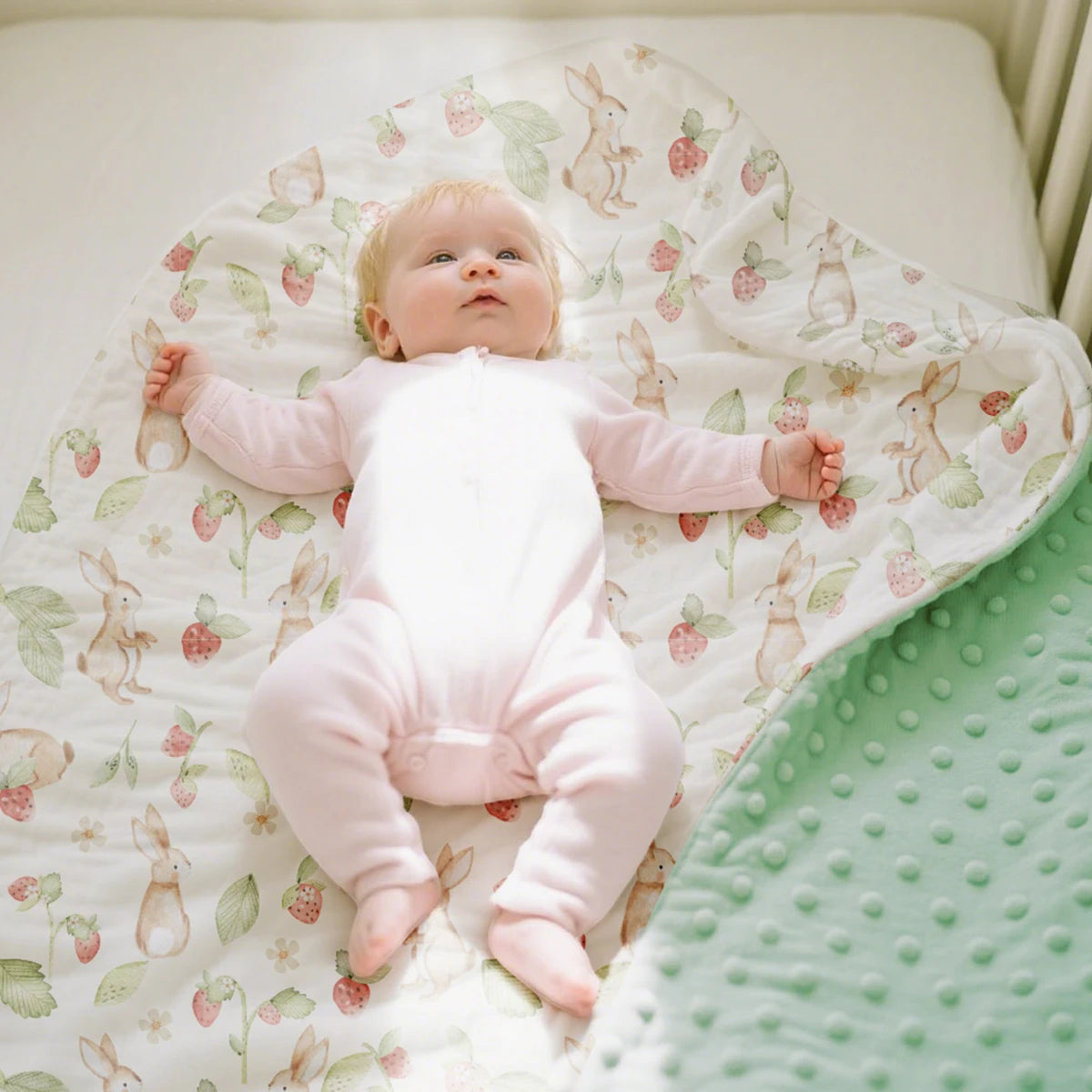 Floral Rainbow & Woodland Print Reversible Minky Baby Blanket