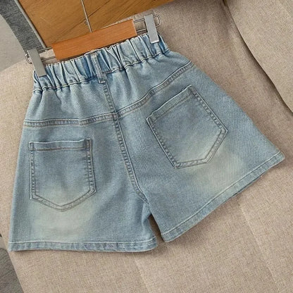 Mini Bow Embroidered Wide-Leg Denim Shorts for Girls