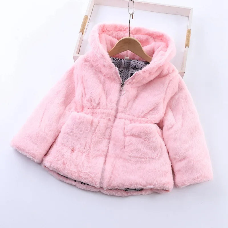 Baby Girls Sherpa Hooded Winter Coat with Pockets – Soft Plush Zip-Up Jacket