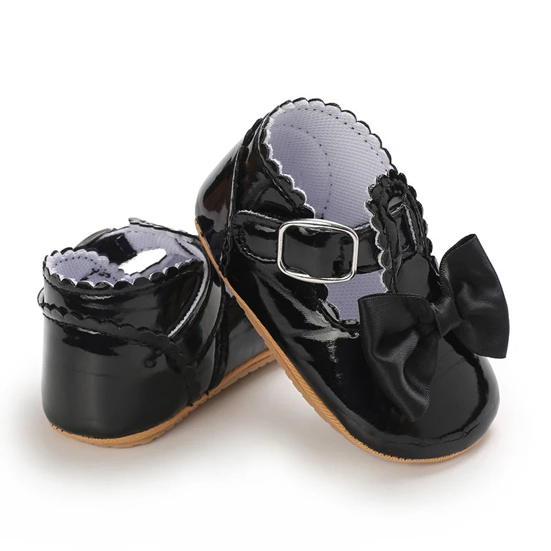 Scalloped T-Strap Baby Mary Jane Shoes with Bows & Cutout Details