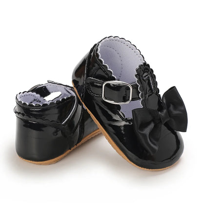 Scalloped T-Strap Baby Mary Jane Shoes with Bows & Cutout Details