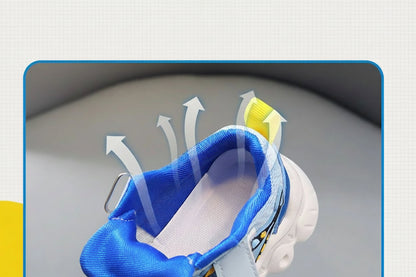 Kids Dinosaur LED Light-Up Sneakers with Hook-and-Loop Strap