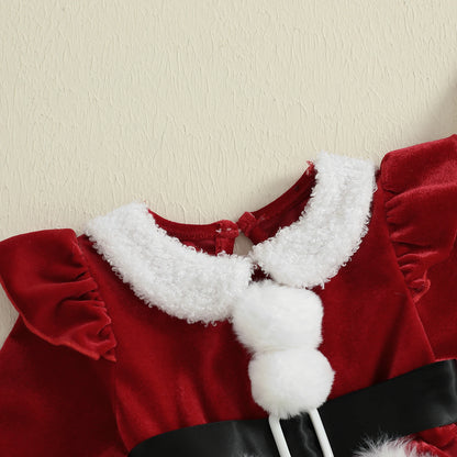 Santa Romper Dress & Hat Christmas Set for Baby Girls