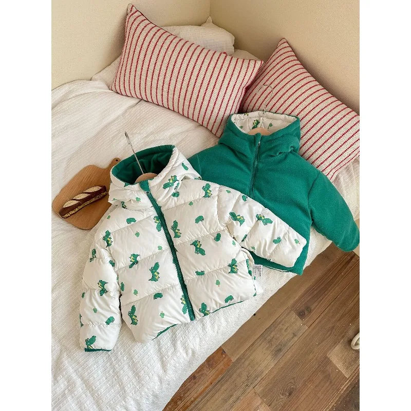 Reversible Bunny Print Hooded Puffer Jacket for Girls