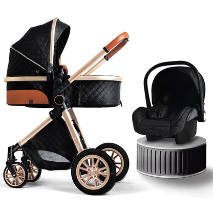Luxury 3-in-1 Baby Stroller with Infant Carrier – Reversible, Lie-Flat, High Landscape Pushchair