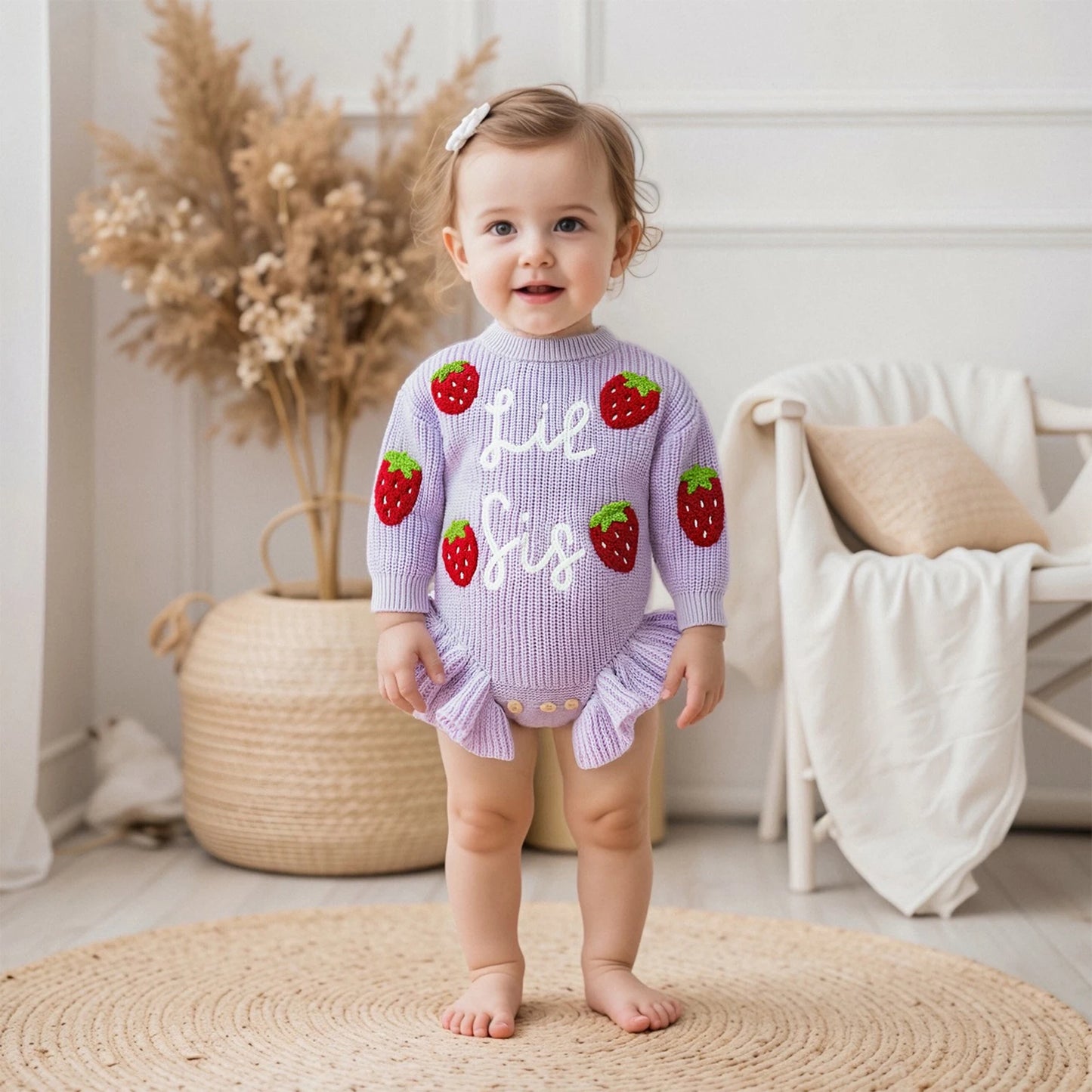 Strawberry Knit Sweater Romper for Baby Girls