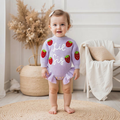 Strawberry Knit Sweater Romper for Baby Girls