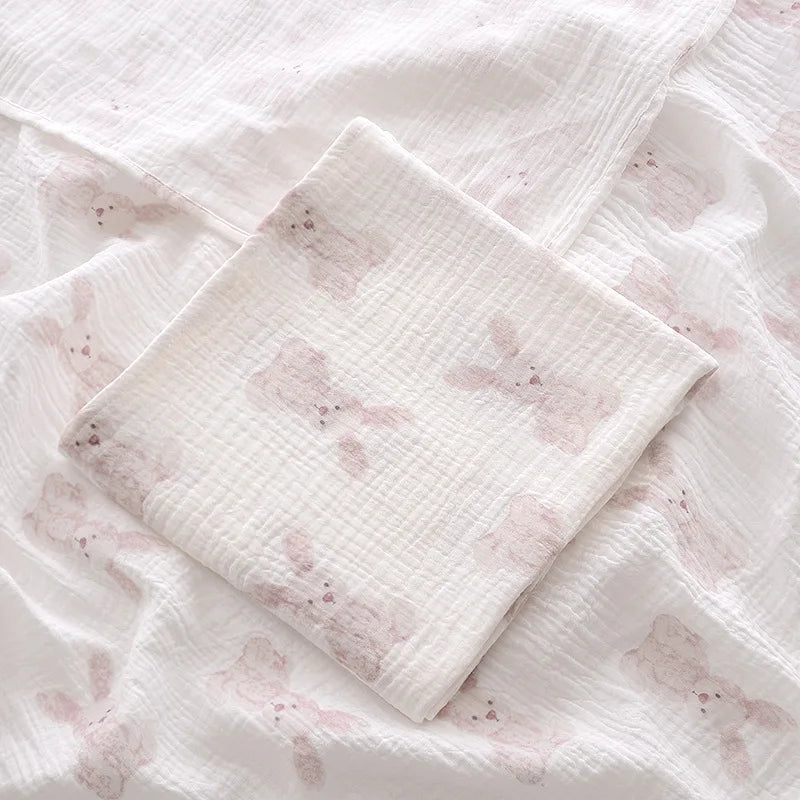 Playful Heart & Animal Print Cotton Muslin Baby Blanket