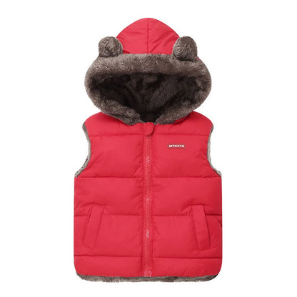 Bear Ear Faux Fur Hooded Puffer Vest for Boys