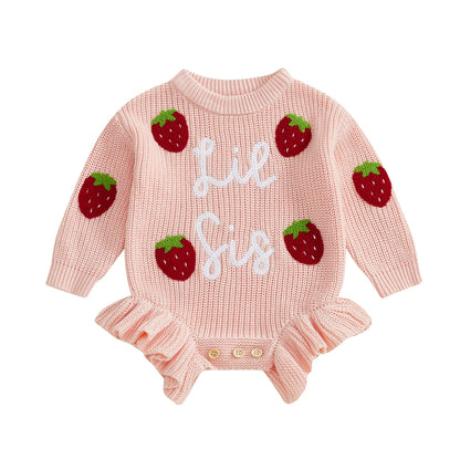 Strawberry Knit Sweater Romper for Baby Girls