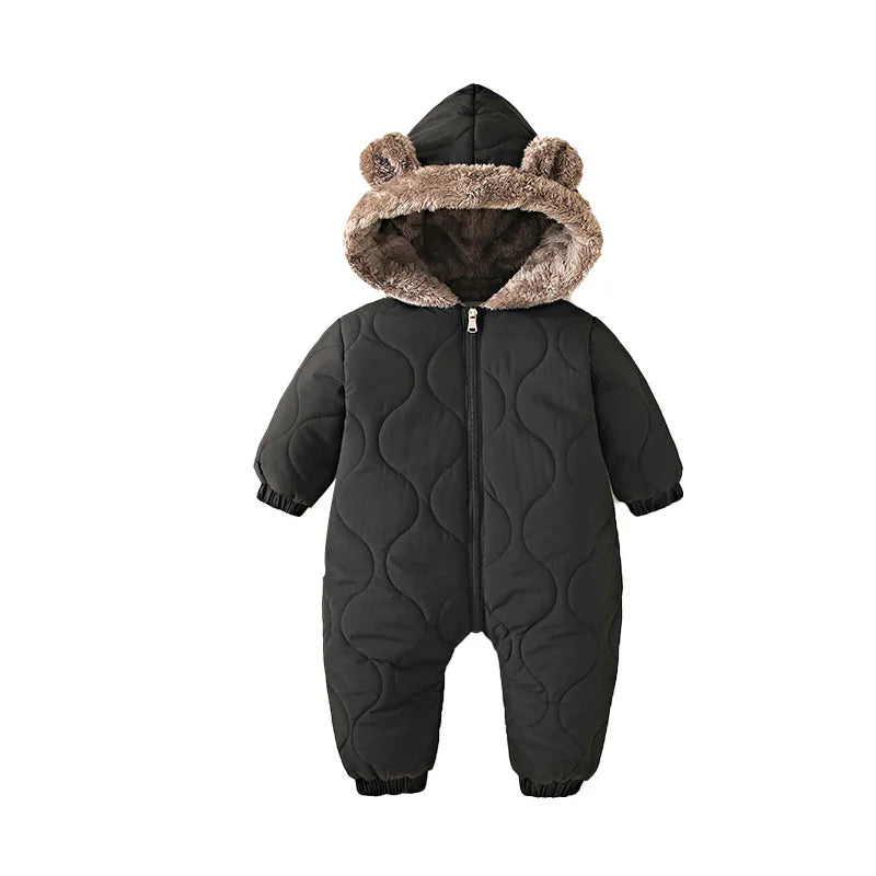 Bear-Ear Quilted Hooded Snowsuit for Babies