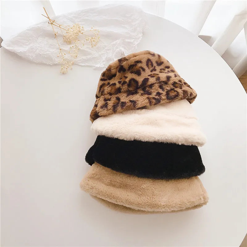 Plush Bear-Ear Winter Bucket Hat for Girls