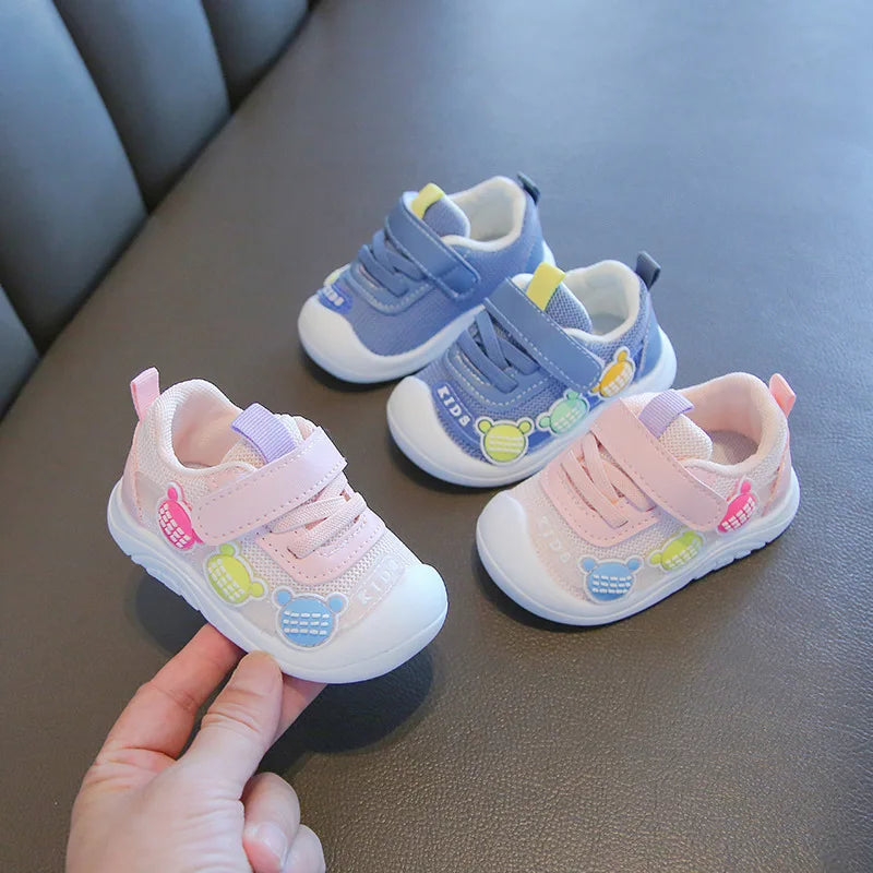 Colorful Bear Accent Baby & Toddler Sneakers with Breathable Mesh