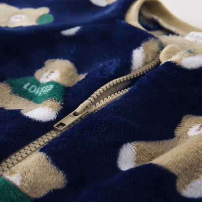 Cozy Teddy Bear Print Fleece Romper for Babies & Toddlers