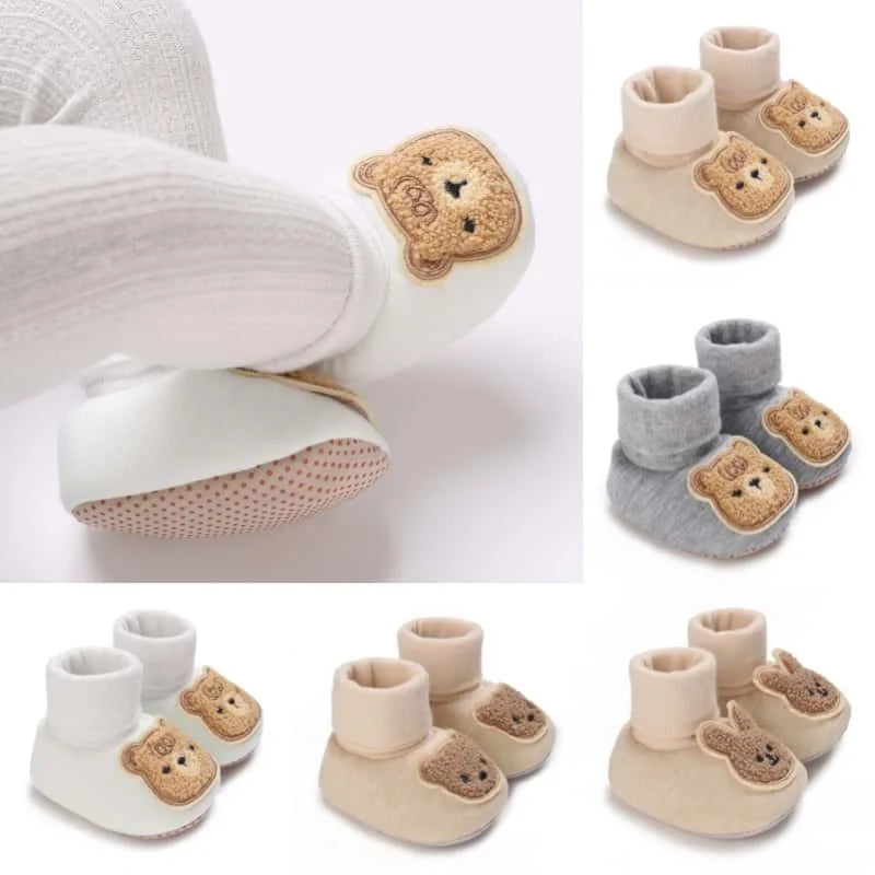 Baby Winter Moccasin Socks – Soft First Walker Booties with Teddy Bear Detail (0–12 Months)