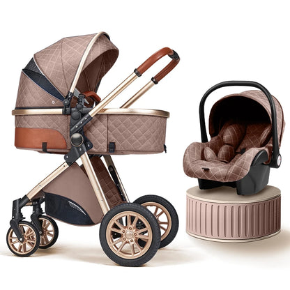 Luxury 3-in-1 Baby Stroller with Infant Carrier – Reversible, Lie-Flat, High Landscape Pushchair