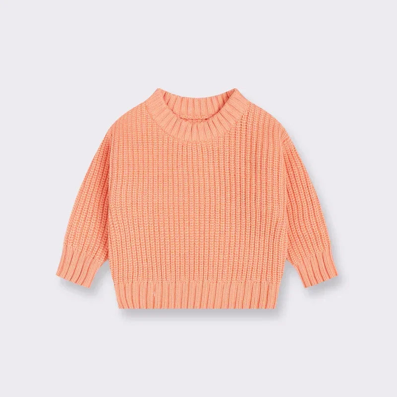 Chunky Ribbed Crewneck Cotton Sweater for Babies & Kids
