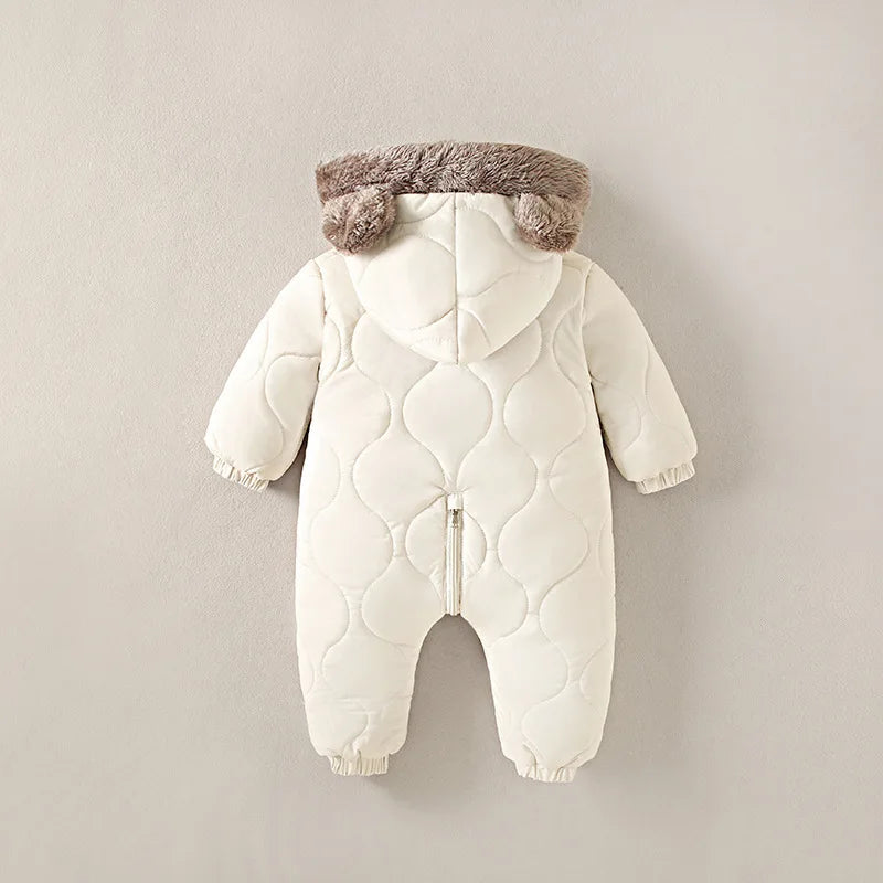 Bear-Ear Quilted Hooded Snowsuit for Babies