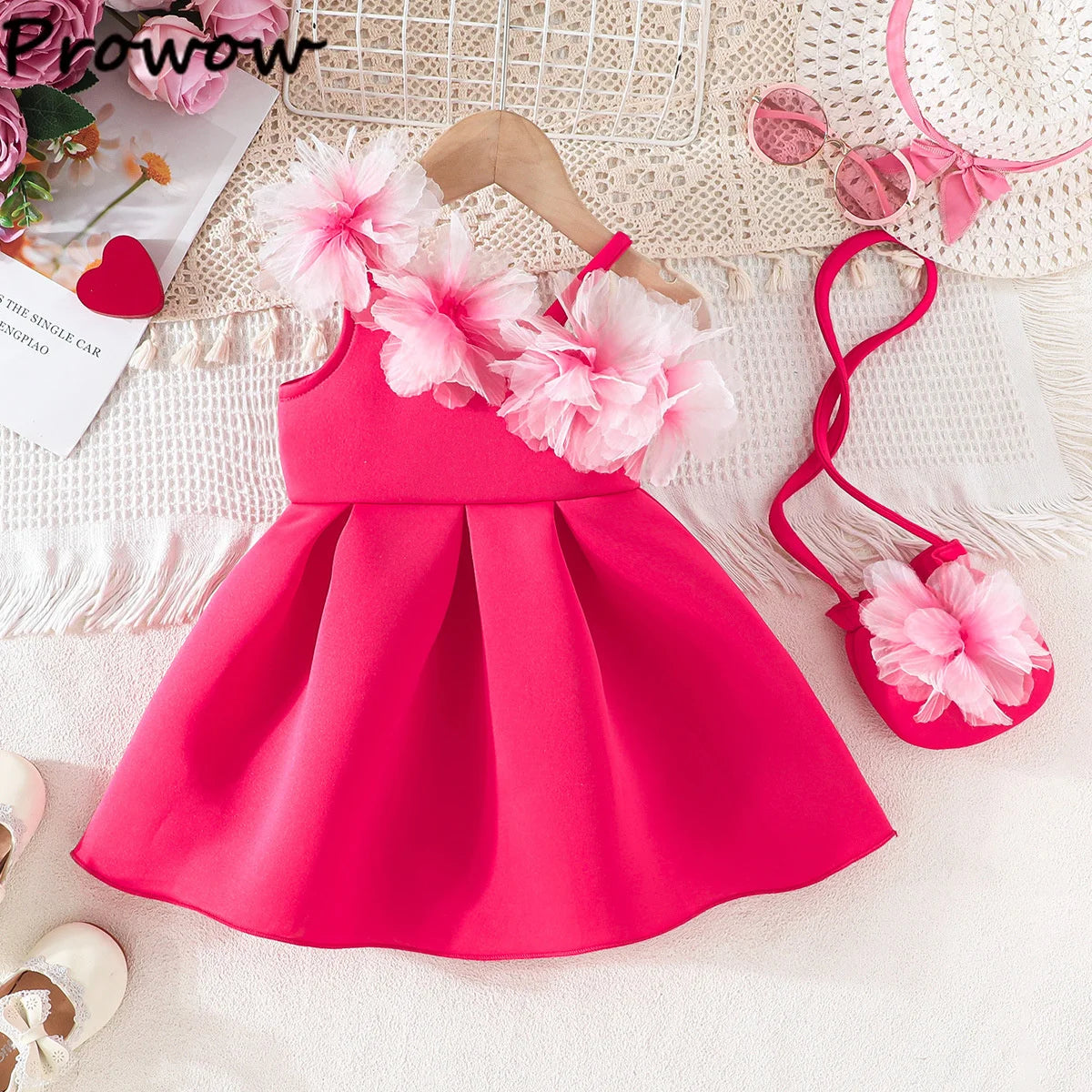 Flower-Shoulder A-Line Party Dress for Girls