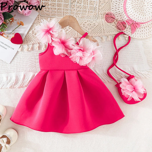 Flower-Shoulder A-Line Party Dress for Girls
