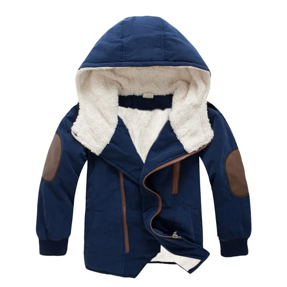 Contrast-Panel Longline Hooded Winter Coat for Boys