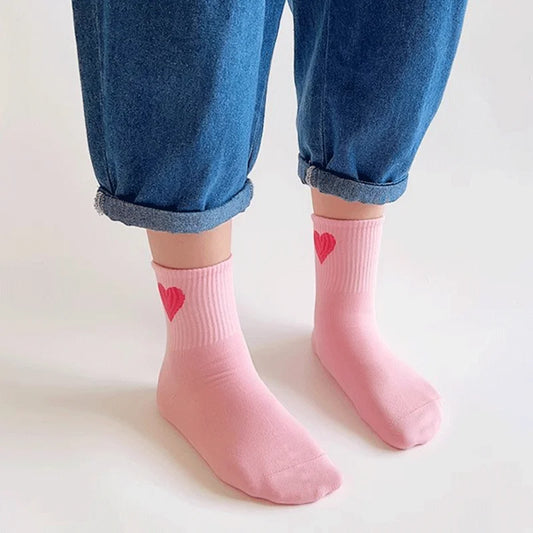 Ribbed Heart & Playful Print Girls’ Crew Socks