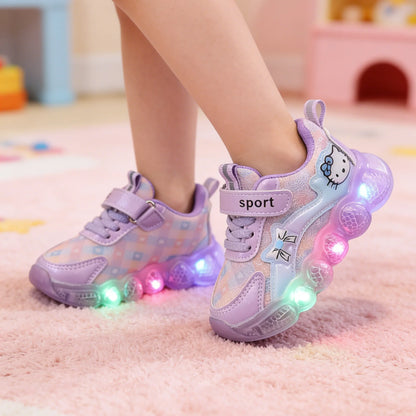 Girls Cartoon LED Light Sneakers in PU Leather