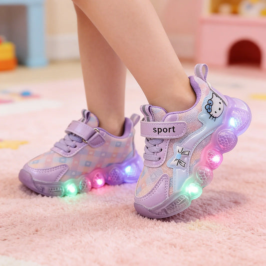 Girls Cartoon LED Light Sneakers in PU Leather