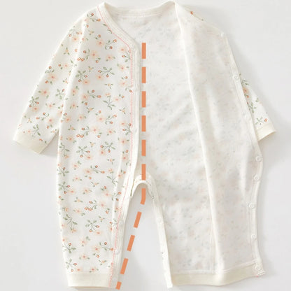 Delicate Floral Wrap-Front Cotton Romper for Babies