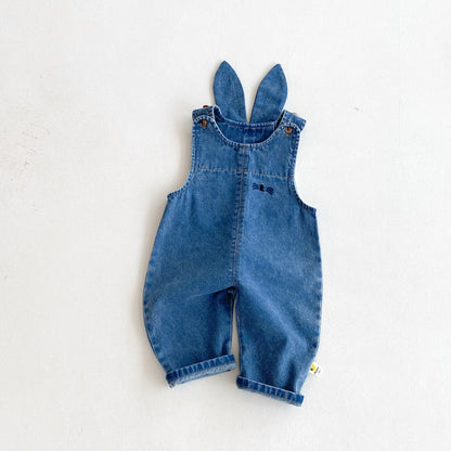 Bunny Ear & Pom-Pom Tail Denim Romper for Babies