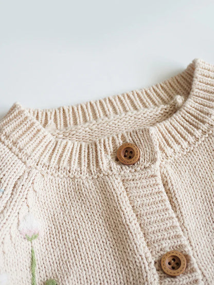 Baby & Toddler Girls Cotton Knit Cardigan (2–6 Years) – Button-Front Sweater with Duck Embroidery