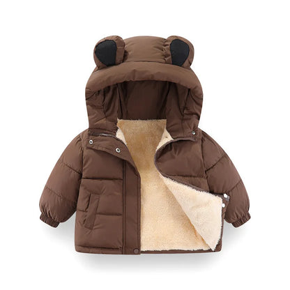 Sherpa-Lined Bear Ear Puffer Coat for Kids