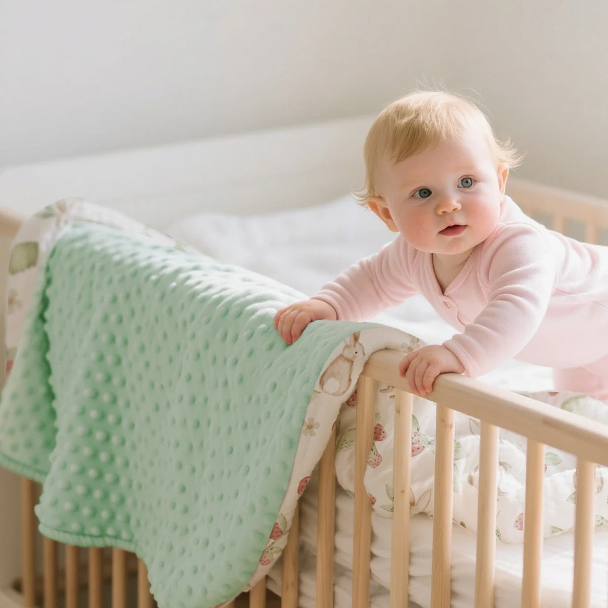 Floral Rainbow & Woodland Print Reversible Minky Baby Blanket