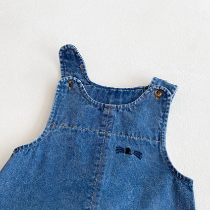 Bunny Ear & Pom-Pom Tail Denim Romper for Babies
