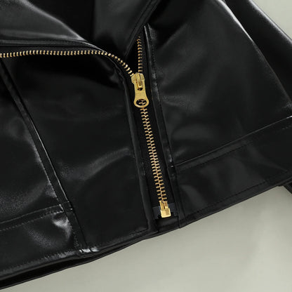 Classic Moto Kids’ Faux Leather Jacket with Gold-Tone Zip