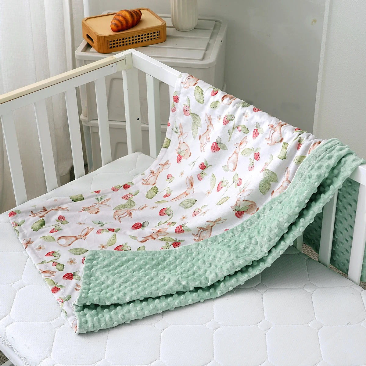 Floral Rainbow & Woodland Print Reversible Minky Baby Blanket