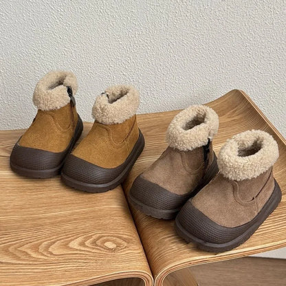 Fold-Over Cuff Leather Winter Ankle Boots for Kids