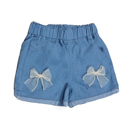 Bow, Heart & Lace Trim Denim Shorts for Girls