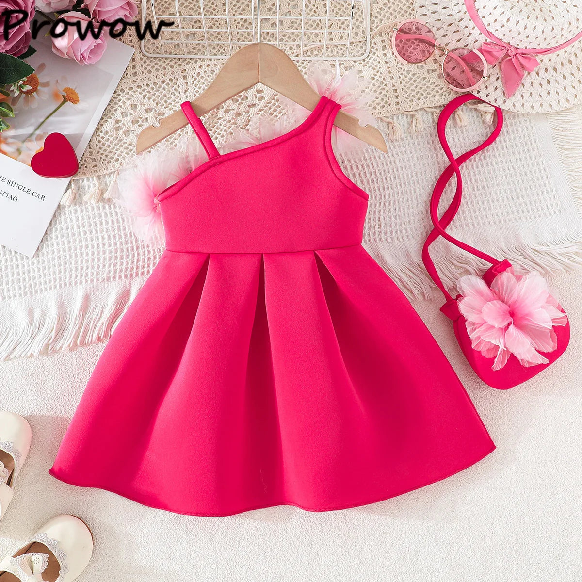 Flower-Shoulder A-Line Party Dress for Girls