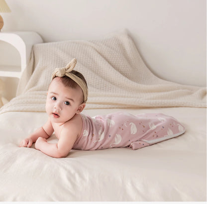 Cartoon Print Cotton Baby Swaddle Wrap with Adjustable Velcro & Zipper