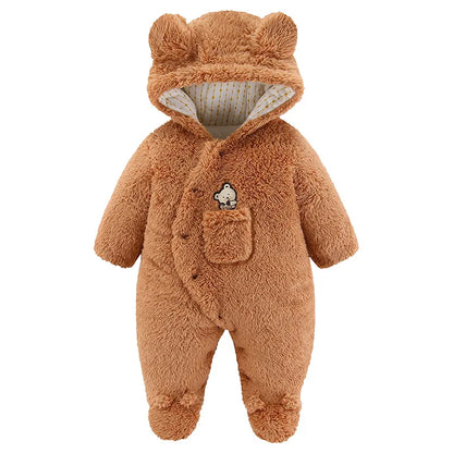 Bear Ear Plush Hooded Footie Romper for Babies