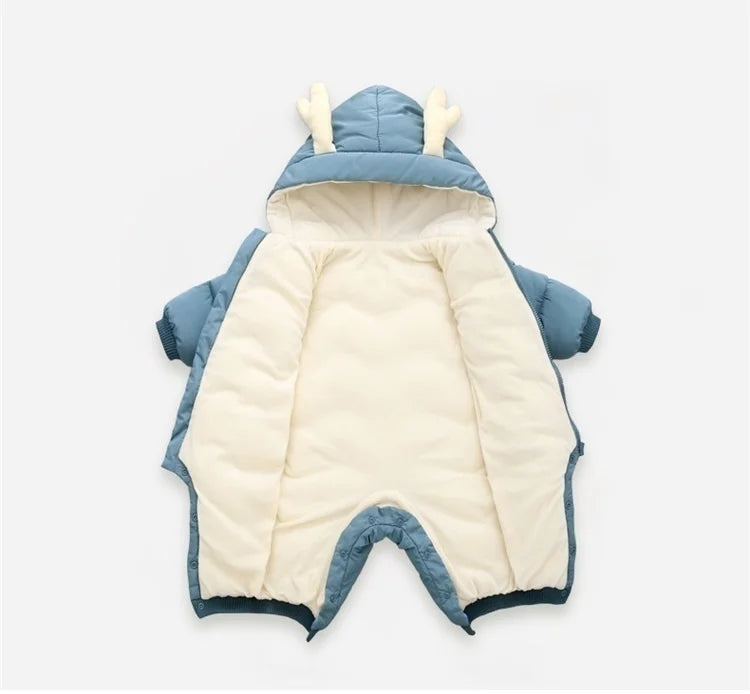 Baby Deer Hooded Snowsuit | Plush-Lined Insulated Winter Jumpsuit with Antler Hood & Zip Front