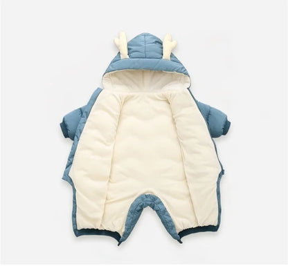 Baby Deer Hooded Snowsuit | Plush-Lined Insulated Winter Jumpsuit with Antler Hood & Zip Front