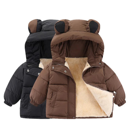 Sherpa-Lined Bear Ear Puffer Coat for Kids