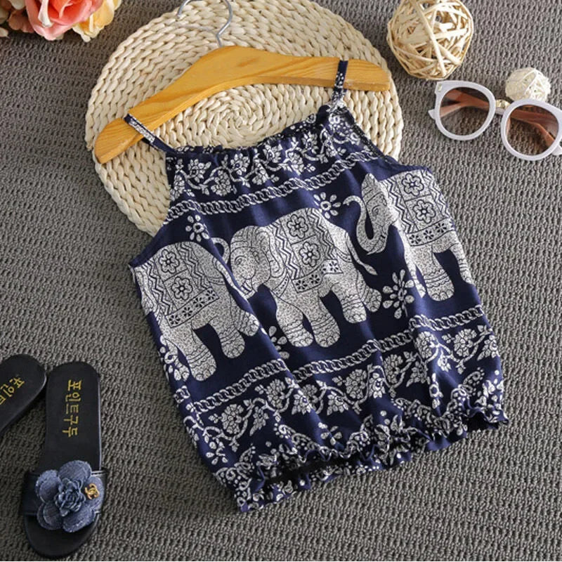 Elephant Print Sleeveless Top & Harem Pants Set for Girls