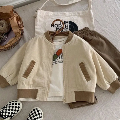 Contrast-Trim Ribbed Zip Bomber Jacket for Kids