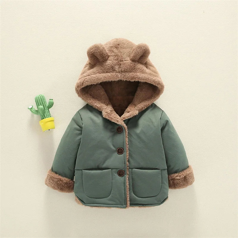 Bear-Ear Plush Lined Hooded Coat for Toddlers