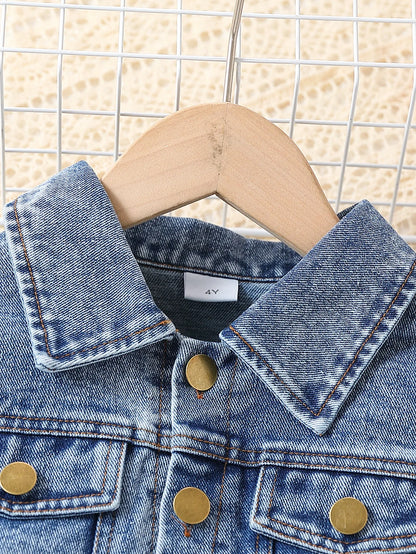 Pleated Denim Skirt & Cropped Jacket 3-Piece Outfit for Girls