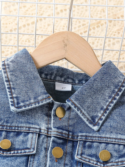 Pleated Denim Skirt & Cropped Jacket 3-Piece Outfit for Girls